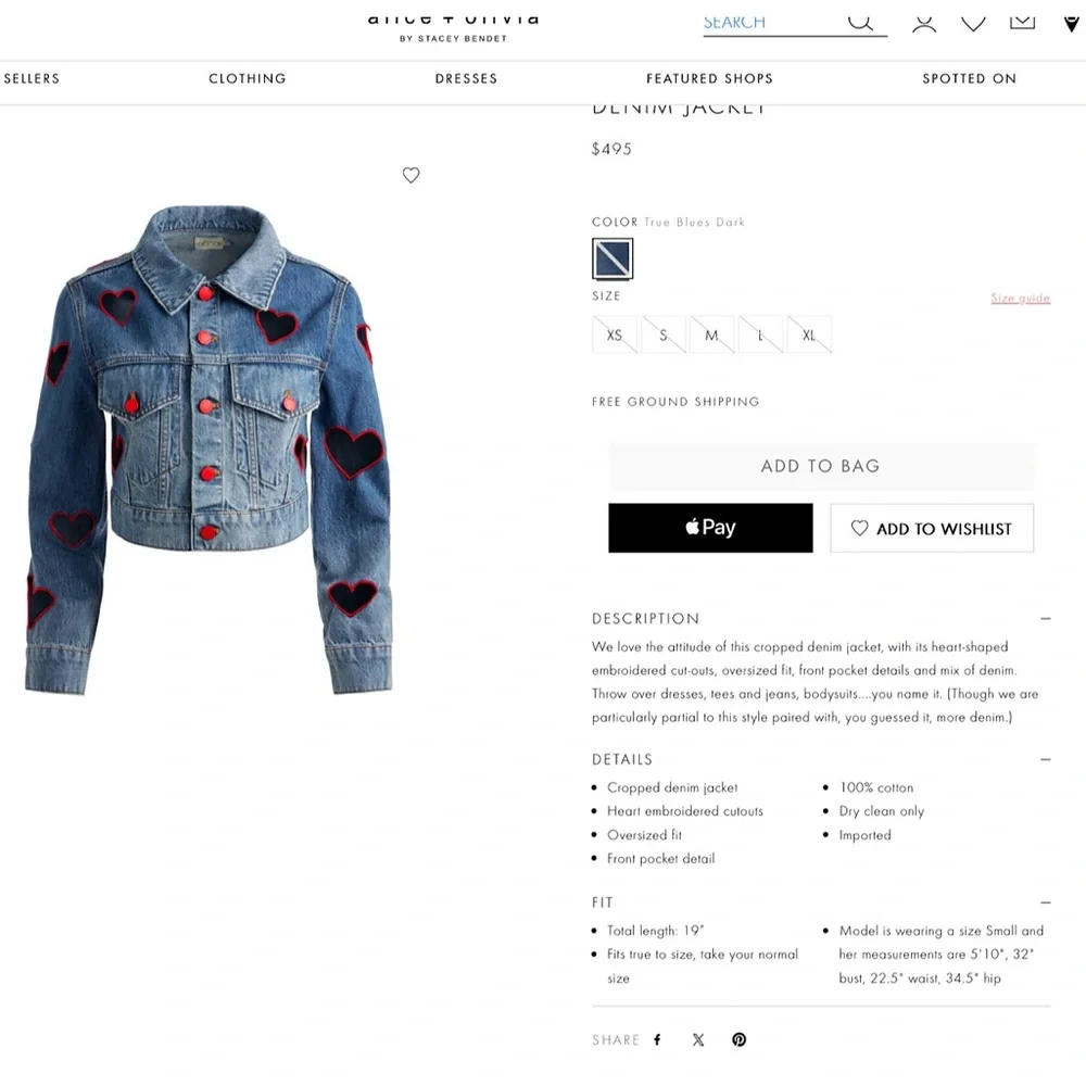 Alice + Olivia Jeff Heart Embroidered Cropped Denim Jacket - Picture 4 of 16